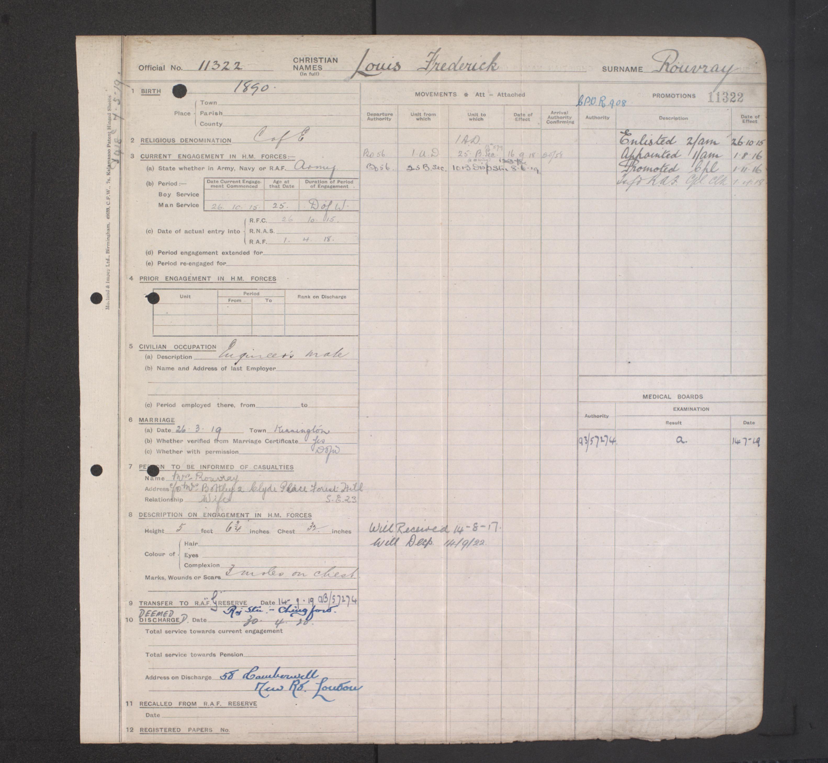 Thomas Edward army enlistment form